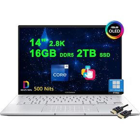 ASUS Zenbook 14 OLED Business Laptop | 14" 2880x1800 Lumina OLED Touch 500nits 100% DCI-P3 Glossy | Intel 14-core i9-13900H 16GB DDR5 1TB SSD Backlit Fingerprint Thunderbolt Win11Pro w/DLCA Accessory