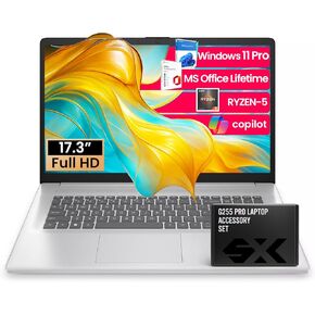 HP 17 inch Laptop for Business and Students, 17.3" FHD, AMD Ryzen 5 (Beats i7-1165G7), W/Copilot, Ms Office Pro, Wins 11 Pro, Numeric Keypad, WiFi 6 (64GB RAM | 2TB SSD)