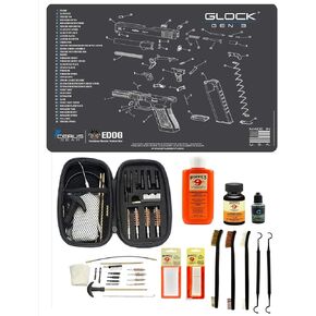 Gen 3 Gun Cleaning Kit & Accessories Compatible with Glock Gen 3 Pistol Schenatic Cleaning Mat for 22.38 9mm .45 Hoppes Gun Oil & Solvent Clenzoil CLP Cleaner Brush Picks & Patches