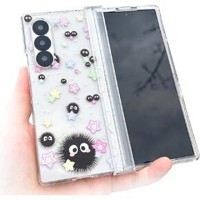 for Galaxy Z Fold 6 Case, Star Soot Sprite Floral Hard Clear Cartoon Flip Phone Case for Samsung Galaxy Z Fold 6 2024 - Soot Sprite