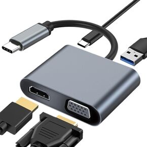 4 in 1 USB C to HDMI PD Adapter TY>pe C Hub with 4K HDMI Port Port USB 3.0 Port 60W Power Delivery for Pro