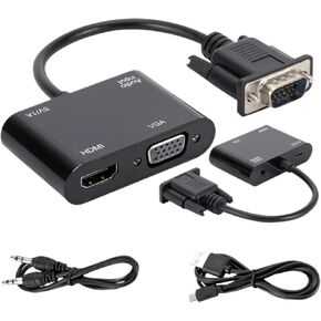 to HDMI-Compatible Adapter Splitter with 3.5mm Converter Support Display for PC Projector HDTV Multi-Port(VGA to HD VGA)