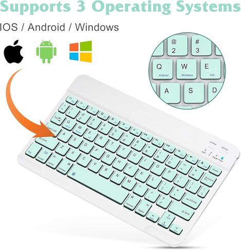 Rechargeable Bluetooth Keyboard and Mouse Combo Ultra Slim for Amazon Fire HD 10 (2019) and All Bluetooth Enabled Android/PC-Turquoise Keyboard with Turquoise RGB LED Mouse in Saudi Arabia