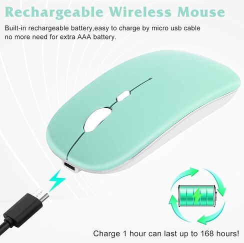 Rechargeable Bluetooth Keyboard and Mouse Combo Ultra Slim for Amazon Fire HD 10 (2019) and All Bluetooth Enabled Android/PC-Turquoise Keyboard with Turquoise RGB LED Mouse in Saudi Arabia