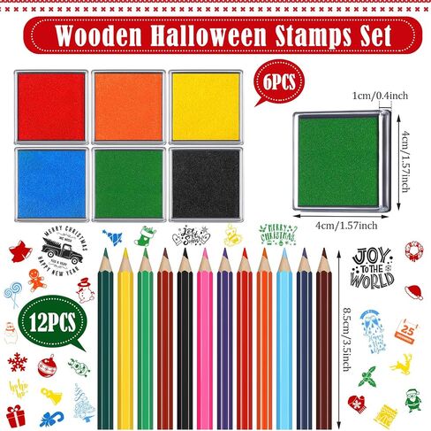 Yexiya 48 Pieces Valentine Stamps Wooden Rubber Stamps with Ink Pad Colored Pencil Ink Pad Coloring Pencil Art Supplies Set for DIY Party Favor Gift(Bunny Style) in Saudi Arabia