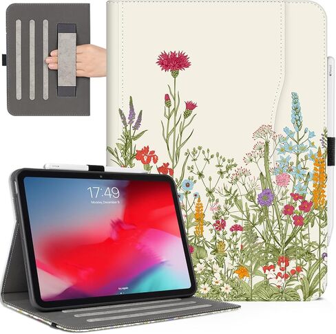 iPad Pro 13 inch Case 2024, Case for iPad Pro 13-inch (M4) with Pencil Holder Multi-Angle Viewing Adjustable Stand Shockproof Protective Folio case with Pocket/Hand Strap/Auto Wake Sleep, Flowers in Kuwait