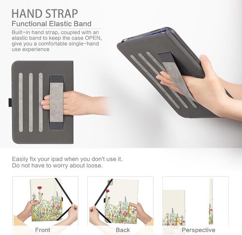 iPad Pro 13 inch Case 2024, Case for iPad Pro 13-inch (M4) with Pencil Holder Multi-Angle Viewing Adjustable Stand Shockproof Protective Folio case with Pocket/Hand Strap/Auto Wake Sleep, Flowers in Kuwait