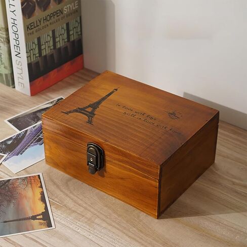 صندوق تخزين خشبي عتيق من VKSG مع غطاء مفصلي منظم صناديق مكياج مجوهرات خشبية مزخرفة (8.65 × 5.5 × 4 بوصة) in Kuwait