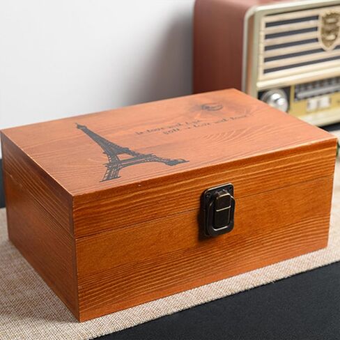 صندوق تخزين خشبي عتيق من VKSG مع غطاء مفصلي منظم صناديق مكياج مجوهرات خشبية مزخرفة (8.65 × 5.5 × 4 بوصة) in Kuwait