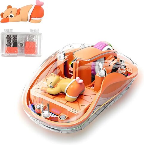 Elec Space لطيف اللاسلك اللاسلكي USB C Mouse - Bluetooth Triple Mode Mouse Cartoon Mouse لأجهزة الكمبيوتر المحمولة وأجهزة iPads و MacBook Air/Pro - صامت ، تصميم محمول ، حرف مغناطيسي فريد من نوعه (Orange) in Kuwait