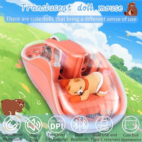Elec Space لطيف اللاسلك اللاسلكي USB C Mouse - Bluetooth Triple Mode Mouse Cartoon Mouse لأجهزة الكمبيوتر المحمولة وأجهزة iPads و MacBook Air/Pro - صامت ، تصميم محمول ، حرف مغناطيسي فريد من نوعه (Orange) in Kuwait
