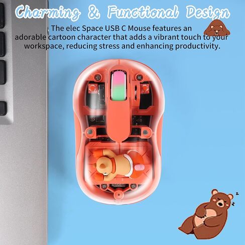 Elec Space لطيف اللاسلك اللاسلكي USB C Mouse - Bluetooth Triple Mode Mouse Cartoon Mouse لأجهزة الكمبيوتر المحمولة وأجهزة iPads و MacBook Air/Pro - صامت ، تصميم محمول ، حرف مغناطيسي فريد من نوعه (Orange) in Kuwait