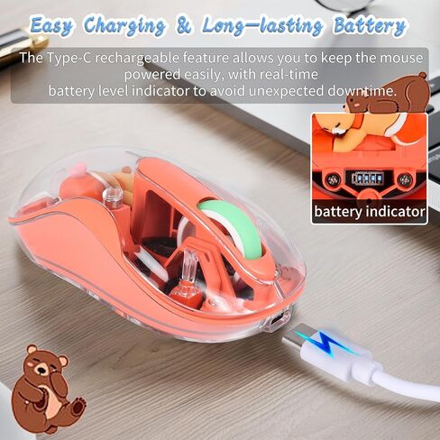 Elec Space لطيف اللاسلك اللاسلكي USB C Mouse - Bluetooth Triple Mode Mouse Cartoon Mouse لأجهزة الكمبيوتر المحمولة وأجهزة iPads و MacBook Air/Pro - صامت ، تصميم محمول ، حرف مغناطيسي فريد من نوعه (Orange) in Kuwait