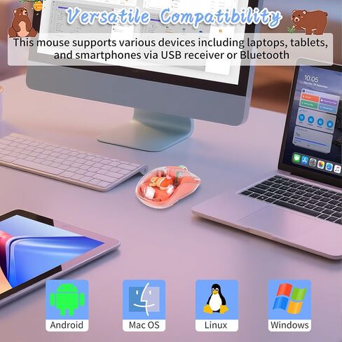 Elec Space لطيف اللاسلك اللاسلكي USB C Mouse - Bluetooth Triple Mode Mouse Cartoon Mouse لأجهزة الكمبيوتر المحمولة وأجهزة iPads و MacBook Air/Pro - صامت ، تصميم محمول ، حرف مغناطيسي فريد من نوعه (Orange) in Kuwait