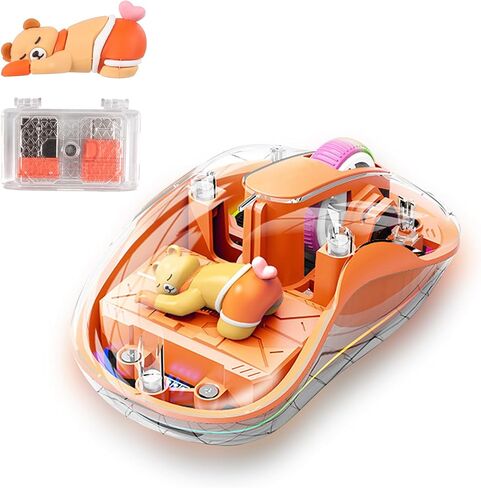 Elec Space لطيف اللاسلك اللاسلكي USB C Mouse - Bluetooth Triple Mode Mouse Cartoon Mouse لأجهزة الكمبيوتر المحمولة وأجهزة iPads و MacBook Air/Pro - صامت ، تصميم محمول ، حرف مغناطيسي فريد من نوعه (Orange) in Kuwait