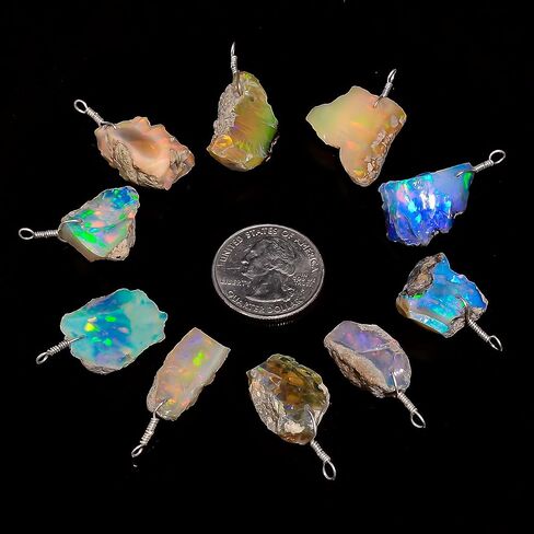Real Black Opal Rough Crystals Pendant Necklace Gemstone Natural Raw Crystals Fire Play Healing Crystals, Birthday Gift for her, 925 Sterling Silver Jewelry 18 inch, A+ Grade in Kuwait