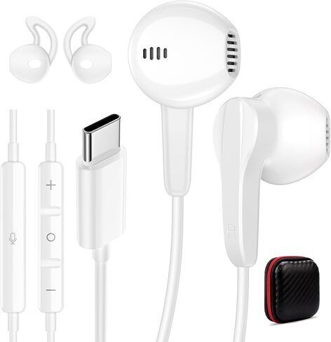 سماعات الرأس السلكية USB C لبراعم الأذن من نوع Apple C مع MIC لـ iPhone 16 15 Pro Max Noise Deganing مدمجة في سماعات التحكم عن بعد USBC Samsung Android S25 S24 Plus Black in Kuwait