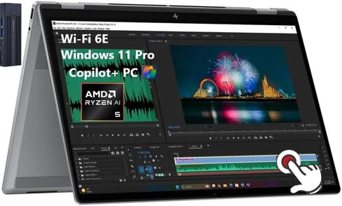 HP Omnibook X Flip 2-in-1 Copilot+ PC ، شاشة شاشة لمس 16 كيلو بيل ، AMD Ryzen AI 5 340 ، RAM 512GB 512GB SSD ، Wi-Fi 6E ، Bluetooth 5.3 ، لوحة مفاتيح خلفية ، 256 جيجا بايت 9H Docking ، Windows 11 Home ، Silver in Kuwait