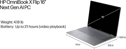 HP Omnibook X Flip 2-in-1 Copilot+ PC ، شاشة شاشة لمس 16 كيلو بيل ، AMD Ryzen AI 5 340 ، RAM 512GB 512GB SSD ، Wi-Fi 6E ، Bluetooth 5.3 ، لوحة مفاتيح خلفية ، 256 جيجا بايت 9H Docking ، Windows 11 Home ، Silver in Kuwait
