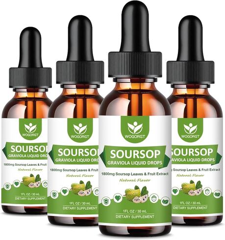 (عبوة من قطعتين) قطرات سائل Soursop Graviola - مستخلص 1800 مجم - سائل مرر Soursop عالي الامتصاص لدعم الخلايا وتجديدها، ودعم المناعة، ومضادات الأكسدة، والاسترخاء، وخالي من السكر - 1 أونصة سائلة in Saudi Arabia
