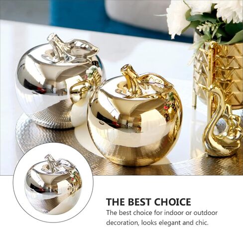 VOSAREA Apple Shaped Ceramics Porcelain Apple Statue Ornament Creative Desktop Decor Chic (Gold) in Saudi Arabia