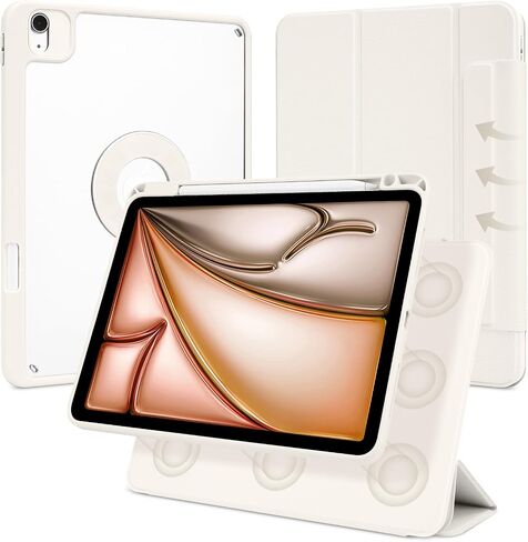 Case for iPad Air 13 Inch M3/M2 2025/2024, iPad Pro 12.9 Inch 6th/5th Generation 2022/2021 with Pencil Holder, Vertical Stand, Detachable Magnetic Trifold Stand Case,Auto Wake/Sleep, White in Saudi Arabia