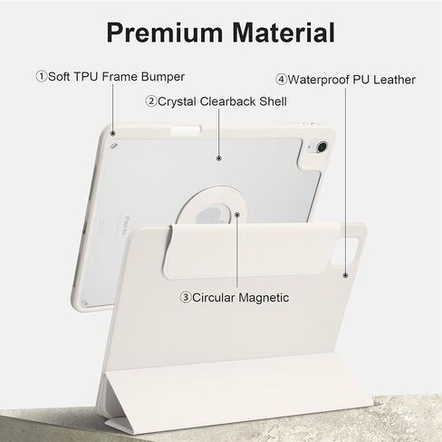 Case for iPad Air 13 Inch M3/M2 2025/2024, iPad Pro 12.9 Inch 6th/5th Generation 2022/2021 with Pencil Holder, Vertical Stand, Detachable Magnetic Trifold Stand Case,Auto Wake/Sleep, White in Saudi Arabia