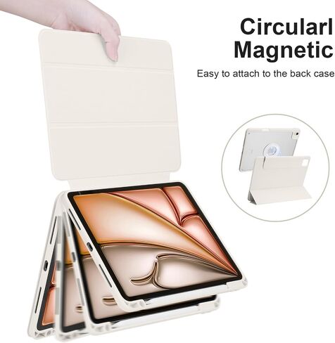 Case for iPad Air 13 Inch M3/M2 2025/2024, iPad Pro 12.9 Inch 6th/5th Generation 2022/2021 with Pencil Holder, Vertical Stand, Detachable Magnetic Trifold Stand Case,Auto Wake/Sleep, White in Saudi Arabia