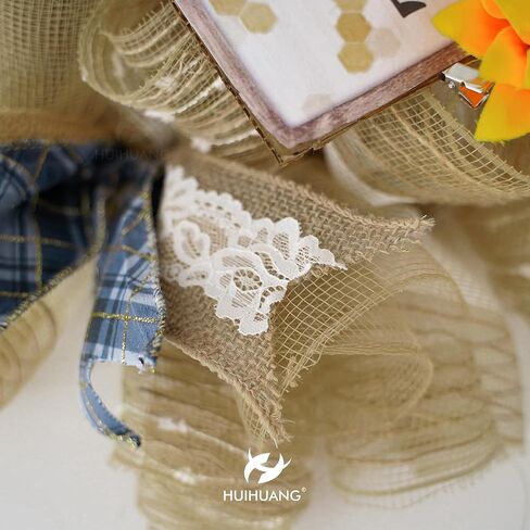 HUIHUANG Burlap Ribbon with Lace Wired Ribbon White Lace Jute Burlap Ribbon for Wreaths Rustic Crafts Bows Making Home Decor Gift Wrapping Wedding Decor Baby Shower Diaper Cake -2.5 inch x 10 Yards in Kuwait