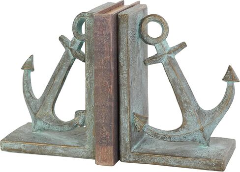 Deco 79 Polystone Anchor Distressed Patina Bookends with Gold Foil Accents, Set of 2 4" W, 8" H, Blue in Saudi Arabia
