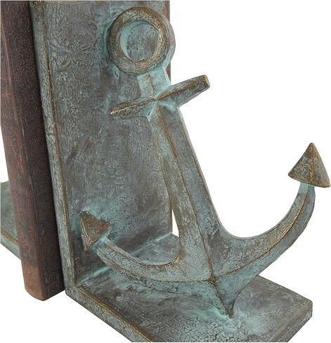 Deco 79 Polystone Anchor Distressed Patina Bookends with Gold Foil Accents, Set of 2 4" W, 8" H, Blue in Saudi Arabia