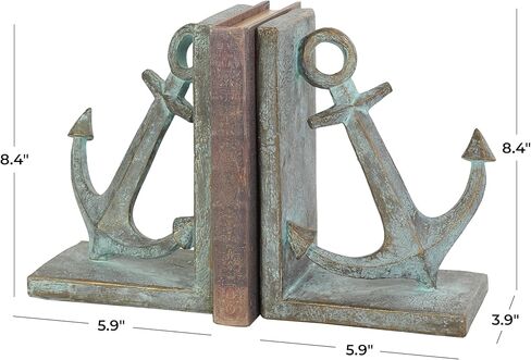 Deco 79 Polystone Anchor Distressed Patina Bookends with Gold Foil Accents, Set of 2 4" W, 8" H, Blue in Saudi Arabia