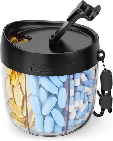 AMOOS Cute Pill Dispenser with 7 Large Compartments, Portable Pill Bottle Organizer with Wide Opening for Easy Use, Anti-Mix Pill Organizer for Travel, BPA-Free Pill Container with 20 Blank Labels in Saudi Arabia