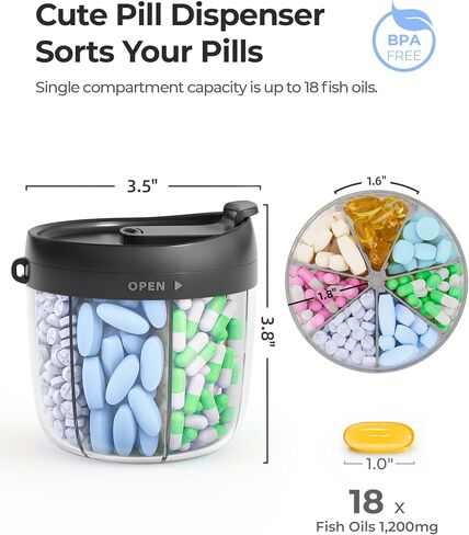 AMOOS Cute Pill Dispenser with 7 Large Compartments, Portable Pill Bottle Organizer with Wide Opening for Easy Use, Anti-Mix Pill Organizer for Travel, BPA-Free Pill Container with 20 Blank Labels in Saudi Arabia