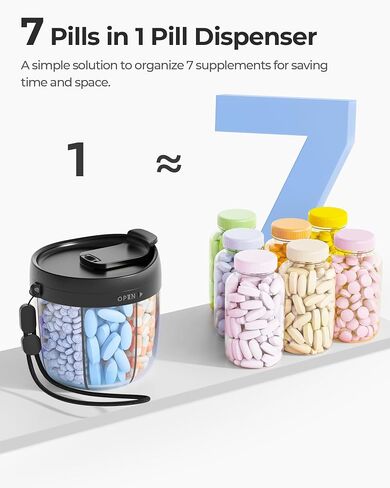 AMOOS Cute Pill Dispenser with 7 Large Compartments, Portable Pill Bottle Organizer with Wide Opening for Easy Use, Anti-Mix Pill Organizer for Travel, BPA-Free Pill Container with 20 Blank Labels in Saudi Arabia