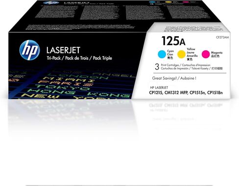 HP 125A Cyan, Magenta, Yellow Toner Cartridges (3-pack) | Works with HP Color LaserJet CM1312 MFP Series, HP Color LaserJet CP1215, CP1515, CP1518 Series | CE259A in Kuwait