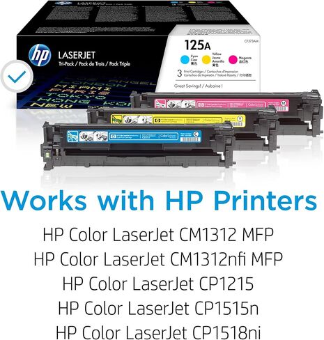 HP 125A Cyan, Magenta, Yellow Toner Cartridges (3-pack) | Works with HP Color LaserJet CM1312 MFP Series, HP Color LaserJet CP1215, CP1515, CP1518 Series | CE259A in Kuwait