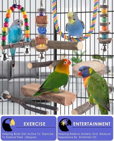 Bissap Bird Chew Toys, 7 Packs Parakeet Natural Wood Toys Parrot Hanging Cage Toy Bird Perch Stand for Small Bird Conure Cockatiel Parrotlet Lovebird Budgie in Kuwait