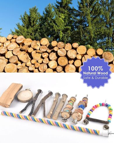 Bissap Bird Chew Toys, 7 Packs Parakeet Natural Wood Toys Parrot Hanging Cage Toy Bird Perch Stand for Small Bird Conure Cockatiel Parrotlet Lovebird Budgie in Kuwait