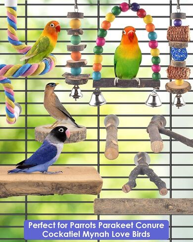 Bissap Bird Chew Toys, 7 Packs Parakeet Natural Wood Toys Parrot Hanging Cage Toy Bird Perch Stand for Small Bird Conure Cockatiel Parrotlet Lovebird Budgie in Kuwait