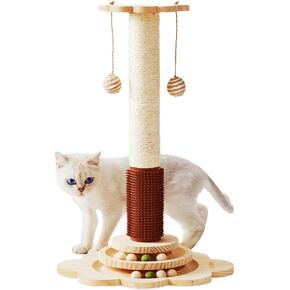 عمود خدش للقطط، لعبة خدش خشبية 4 في 1، عمود خدش طويل القامة 17.7 بوصة مع كرات مسار للقطط بمستويين، لعبة ريشة القطط التفاعلية وكرتين معلقتين من السيزال للقطط الداخلية والقطط البالغة in Kuwait