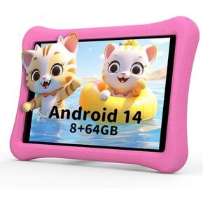 AWOW Kids Tablet for Kids 3-7: 10 inch Android 14 8GB RAM 64GB ROM Toddler Tablet for Kids 8-12 with Bluetooth WiFi Parental Control, Dual Camera, GMS, Shockproof Case (Blue, 8G+64G)