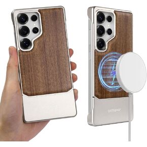for Samsung Galaxy S25 Ultra Case Wood Magnetic, Slim Frameless for Samsung Galaxy S25 Ultra Case for Magsafe, Wooden Protective Phone Cover for Samsung S25Ultra for Men Women, Walnut Black