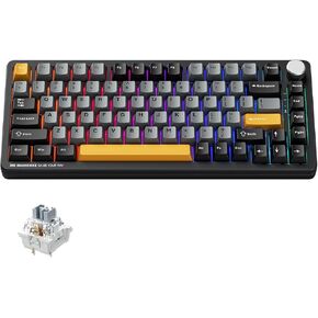 Machenike K600 B82W Gasket Mechanical Gaming Keyboard,75% Wireless Hot Swappable Gaming Keyboard with Padding&Knob,Bluetooth/2.4GHz/USB-C,RGB Backlit for PC/Tablet/Xbox/PS4/PS5