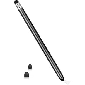 Double-Headed Rubber Stylus Touch Pen High Precision and Sensitivity for iOS/Android Phone Tablet Touch Screen Devices with Extra Replaceable Tips (Silver)