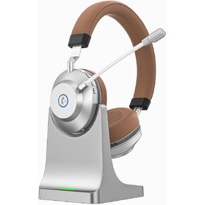 Earbay Wireless Headset with Mic for Work, Wireless Headset with Noise Cancelling Mic, V5.3 Lightweight Bluetooth Headphones with USB Dongle, Charging Base & Mic Mute for PC/Laptop/Phones/Call Center