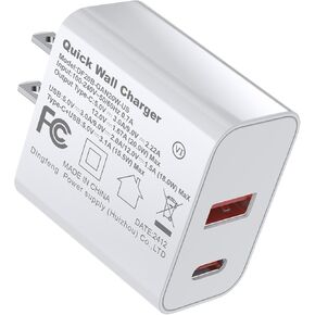 USBC Wall Charger Block USB Power Adapte 20W Plug Durable Cube Dual Port Brick QC+PD 3.0,Double Fast Charging for iPhone 13/14/15/16/16 Pro/Pro Max/Plus,XS/XR/X, Watch Series 8/7