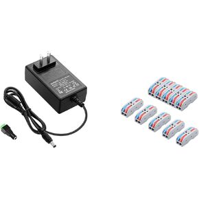 ALITOVE 12V 3A Power Supply Adapter 100~240V AC to DC 12 Volt 3 Amp 36W Converter with Wire Splice Connectors 10pcs Quick Connect Wire Connectors 2 in 2 Out