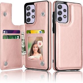 Case for Samsung Galaxy A52 5G, for Galaxy A52 5G Wallet Case w/Card Holder, PU Leather Credit Card Slots Snap Buttons Clousure TPU Frame Bumper Back Flip Phone Cover for Samsung A52 [Rosegold]