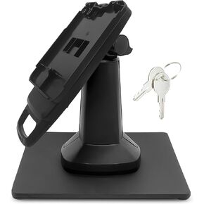 ENS Tailwind Verifone Mx915/Mx925, M400, M440 7" Latch and Key Lock Flexipole Plus Pole Mount Terminal Stand with Square Freestanding Mobility Base Plate, Black